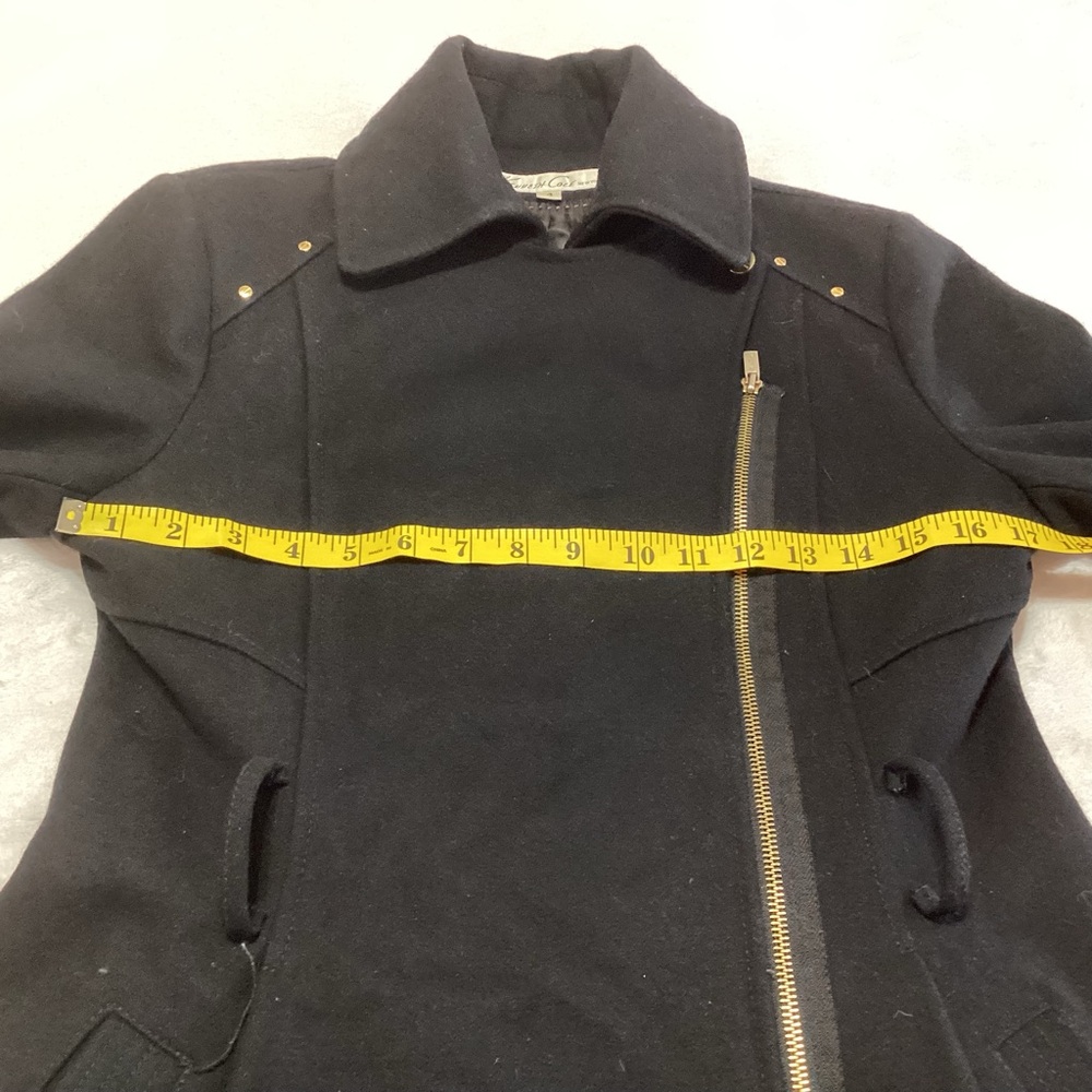 Kenneth Cole Asymmetrical Zip Coat with Belt Size 4 Black Winter Warm Wool Blend - Picture 7 of 12